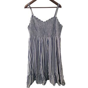 Torrid Womens Mini Challis Smocked Skater Dress Size 3 3x Plus Blue White Stripe